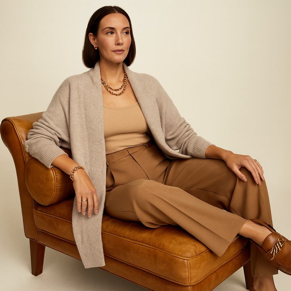 TAHARI 100% Cashmere Oversized Chunky Cardigan Sweater Cream Sz XL $158 {I13}